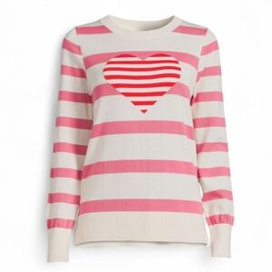Pink Cream Striped Crewneck Knot Sweater Heart Lightweight Pullover Womens XL